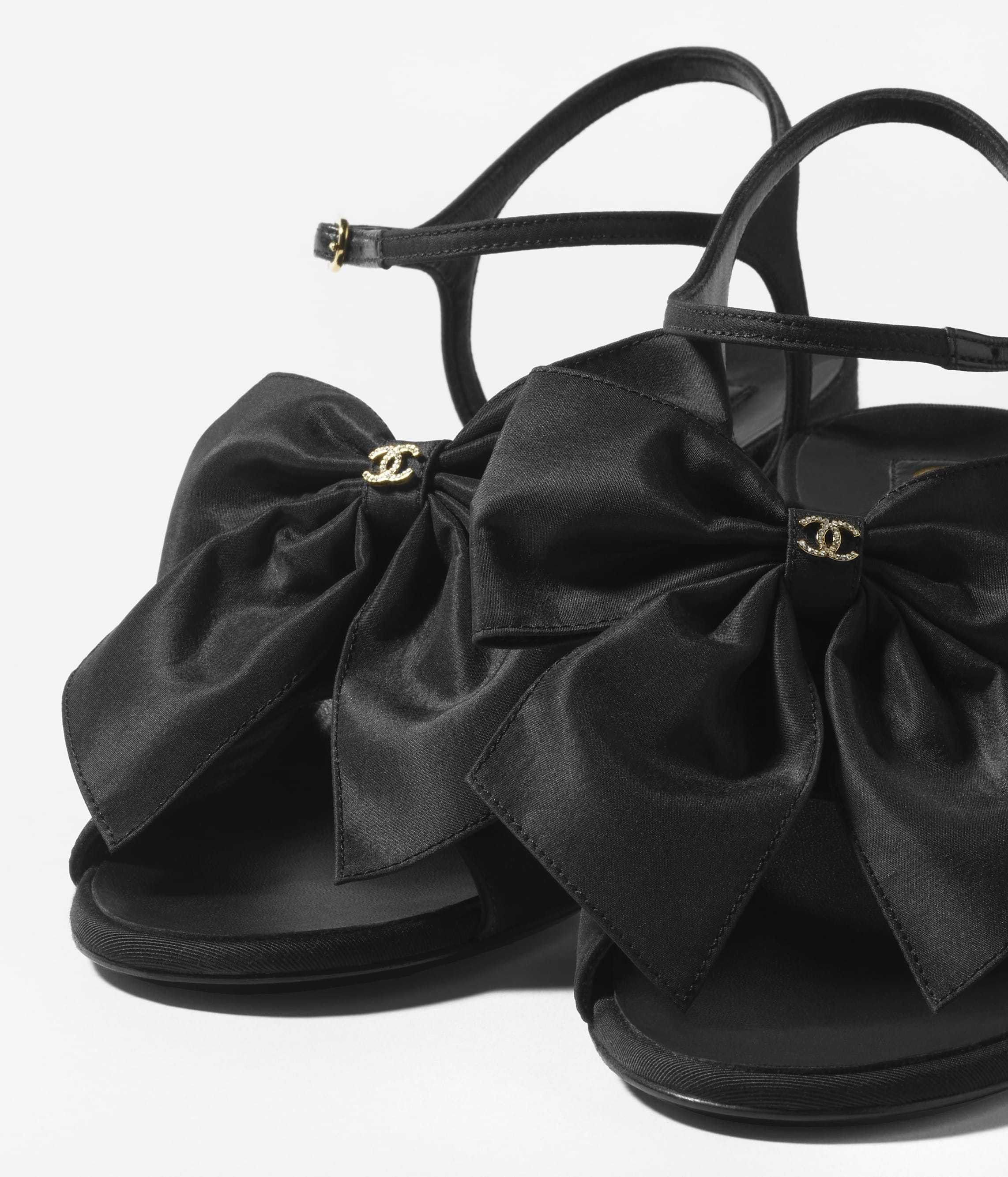 Chanel Chanel 24A Black Silk Bow CC Logo Block Heel Sandals 42 Size US 12 / IT 42 - 7 Thumbnail