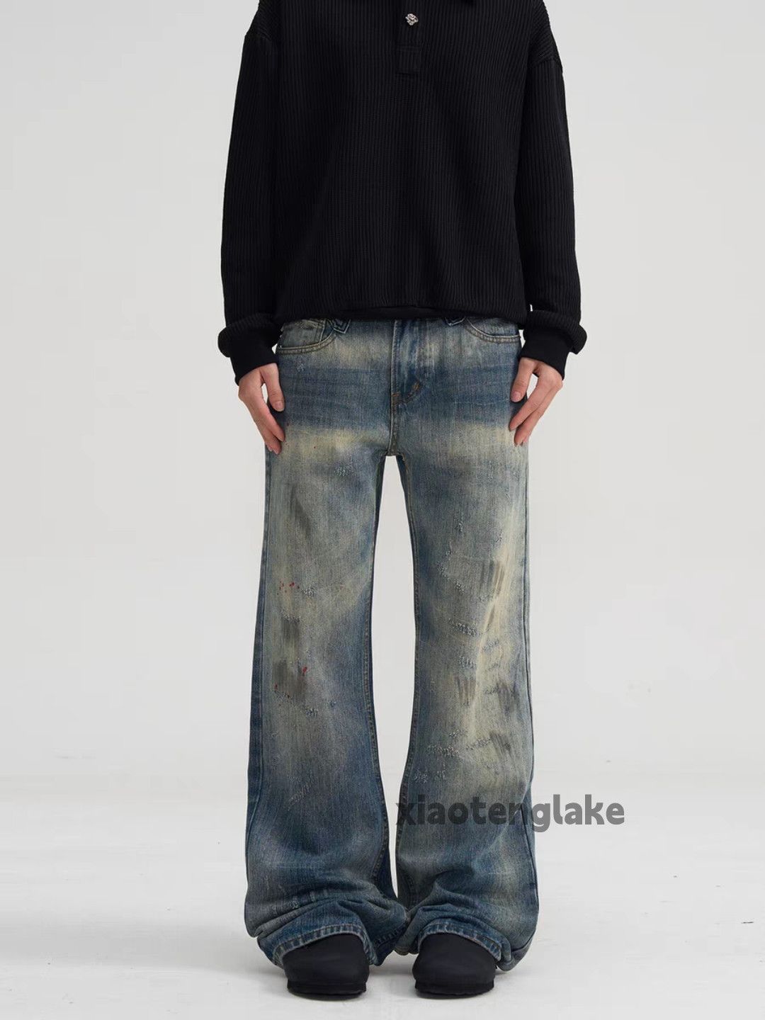 Jean × Vintage washed faded paint stain damaged yuppie y2k jeans Size US 34 / EU 50 - 4 Thumbnail