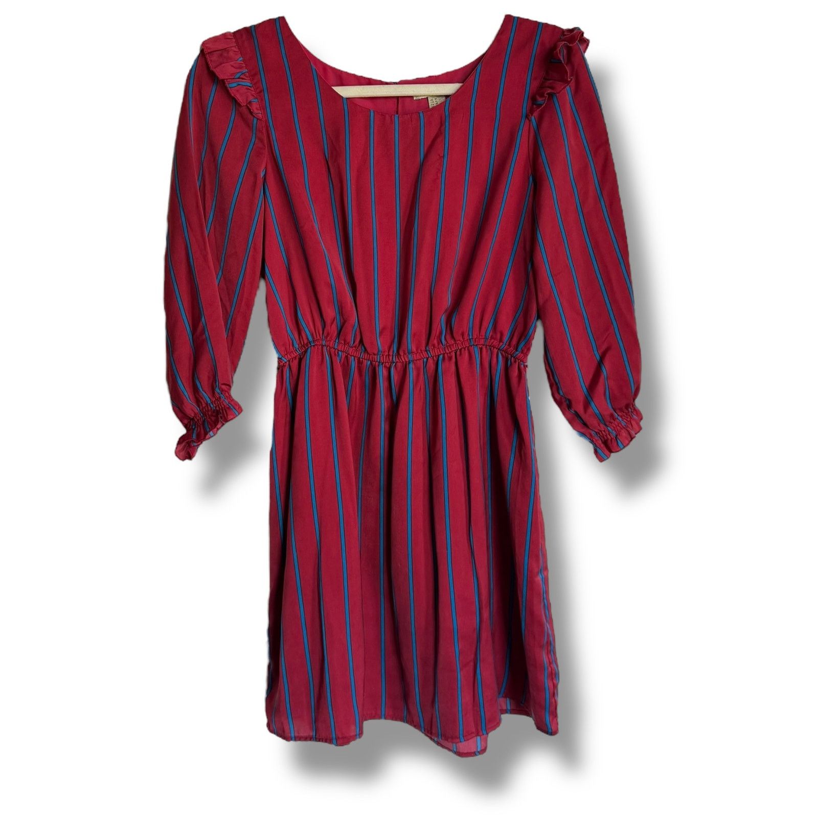 Forever 21 Forever 21 Vintage Look Burgundy Blue Striped Ruffle Dress M Size M / US 6-8 / IT 42-44 - 3 Thumbnail