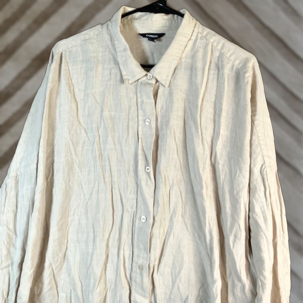 Express Express Womens Shirt Tan Collared Button Down Long Sleeve XL Size XL / US 12-14 / IT 48-50 - 1 Thumbnail