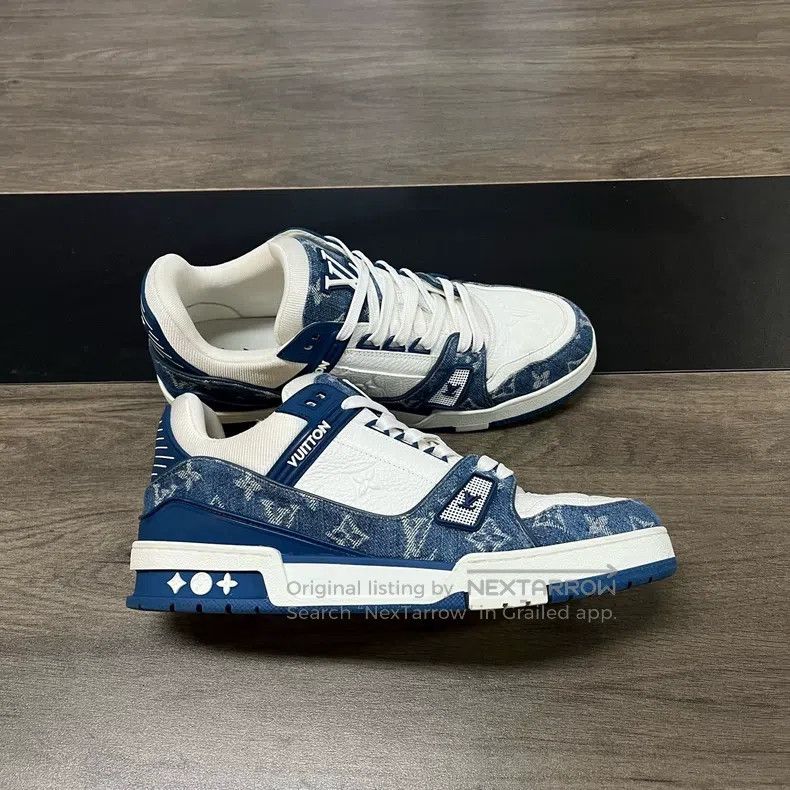 Louis Vuitton Louis Vuitton Trainer white and blue jeans shoes Size US 8.5 / EU 41-42 - 4 Thumbnail