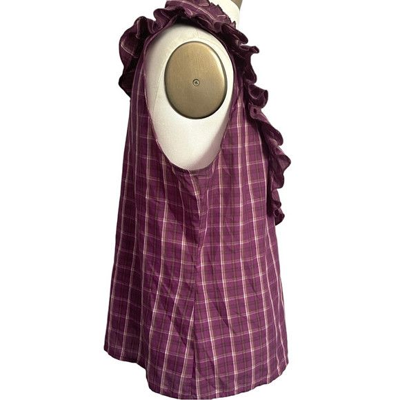 Other Purple Plaid Ruffled Front Sleeveless Blouse - Large Size L / US 10 / IT 46 - 4 Thumbnail