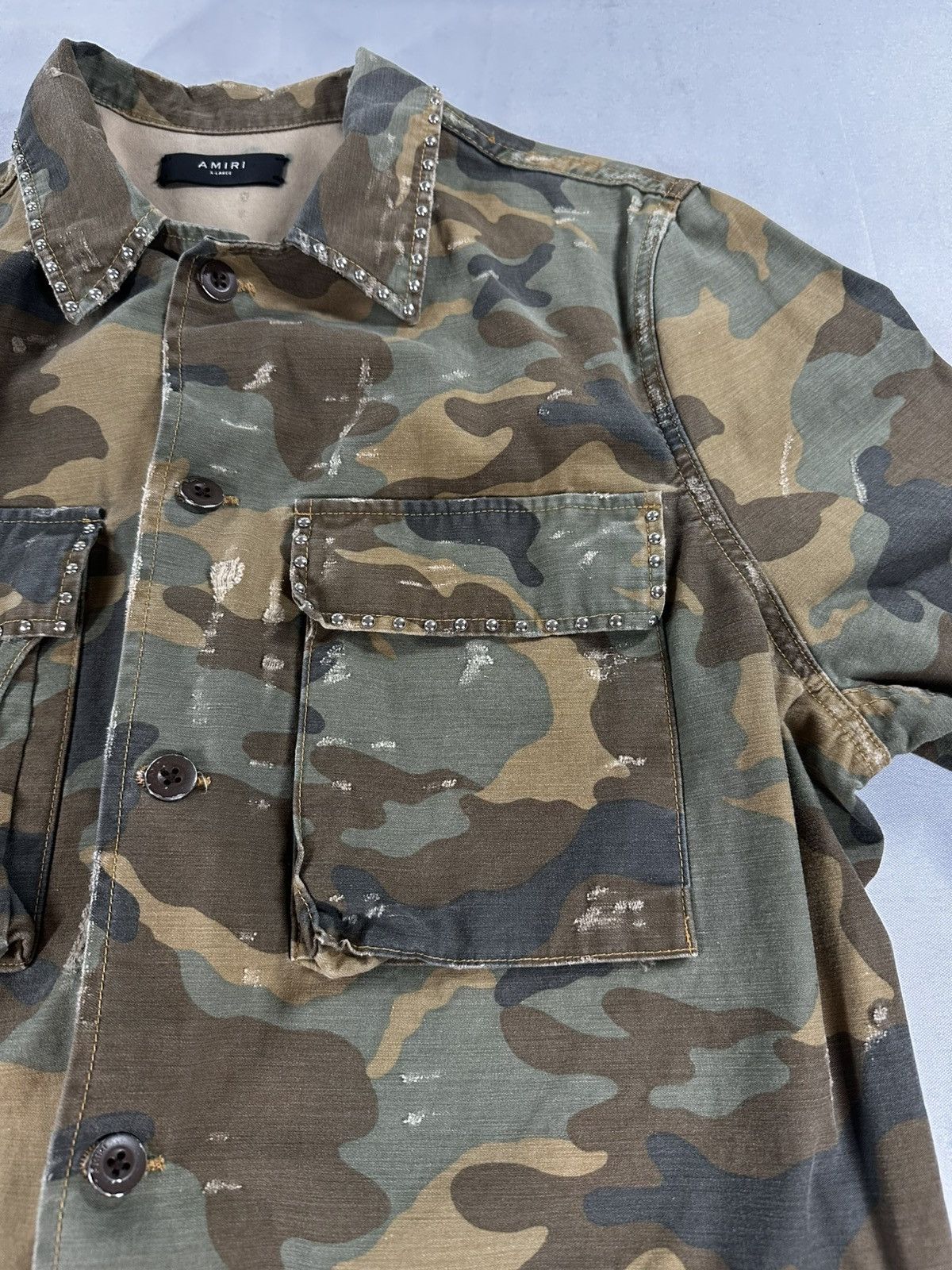 Amiri Amiri Studded Distressed Camo Military Jacket XL Made in USA Size US XL / EU 56 / 4 - 4 Thumbnail