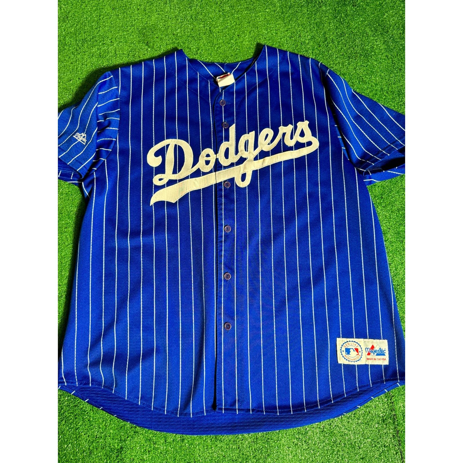 image of Majestic Los Angeles Dodgers Pinstripe Jersey Blue White Size Xxl, Men's