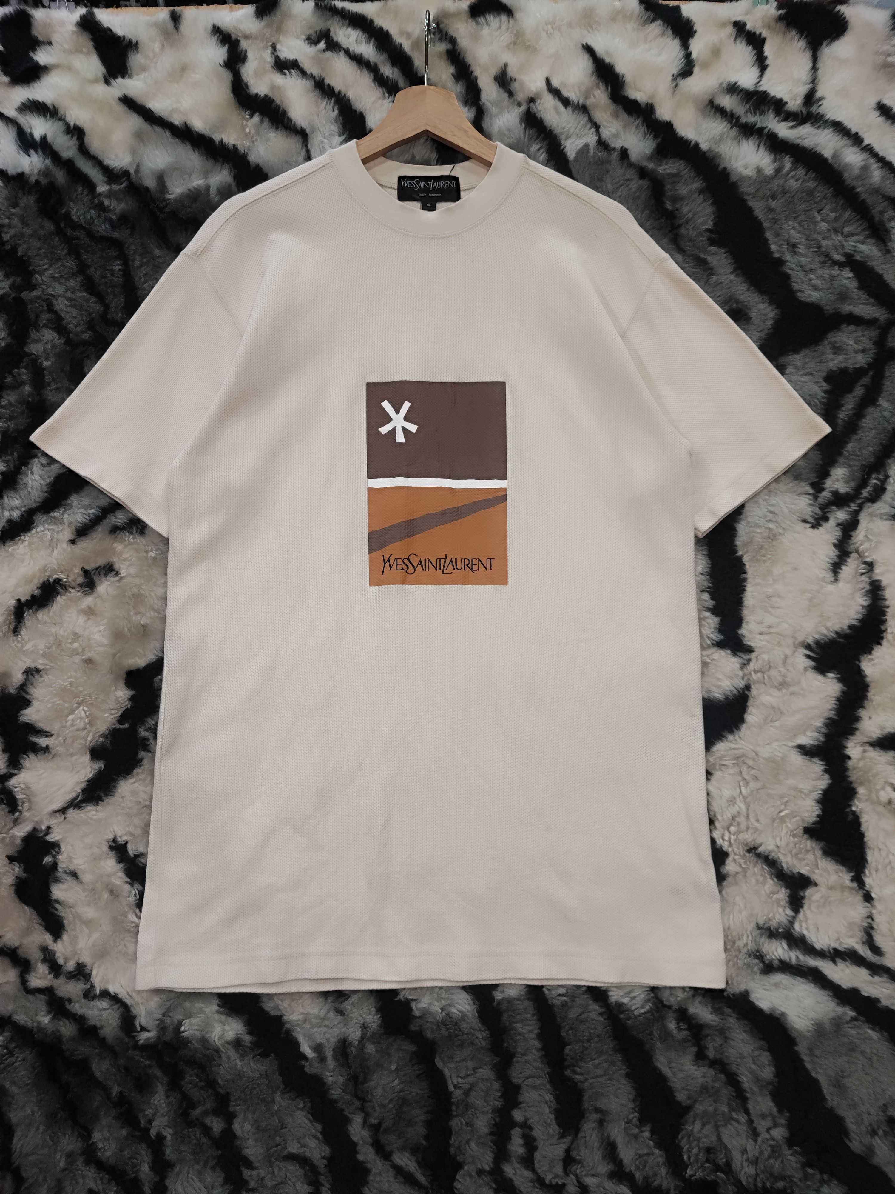 Yves Saint Laurent VINTAGE Yves Saint Laurent Big Logo T-Shirt Cream Archive Size US M / EU 48-50 / 2 - 2 Thumbnail