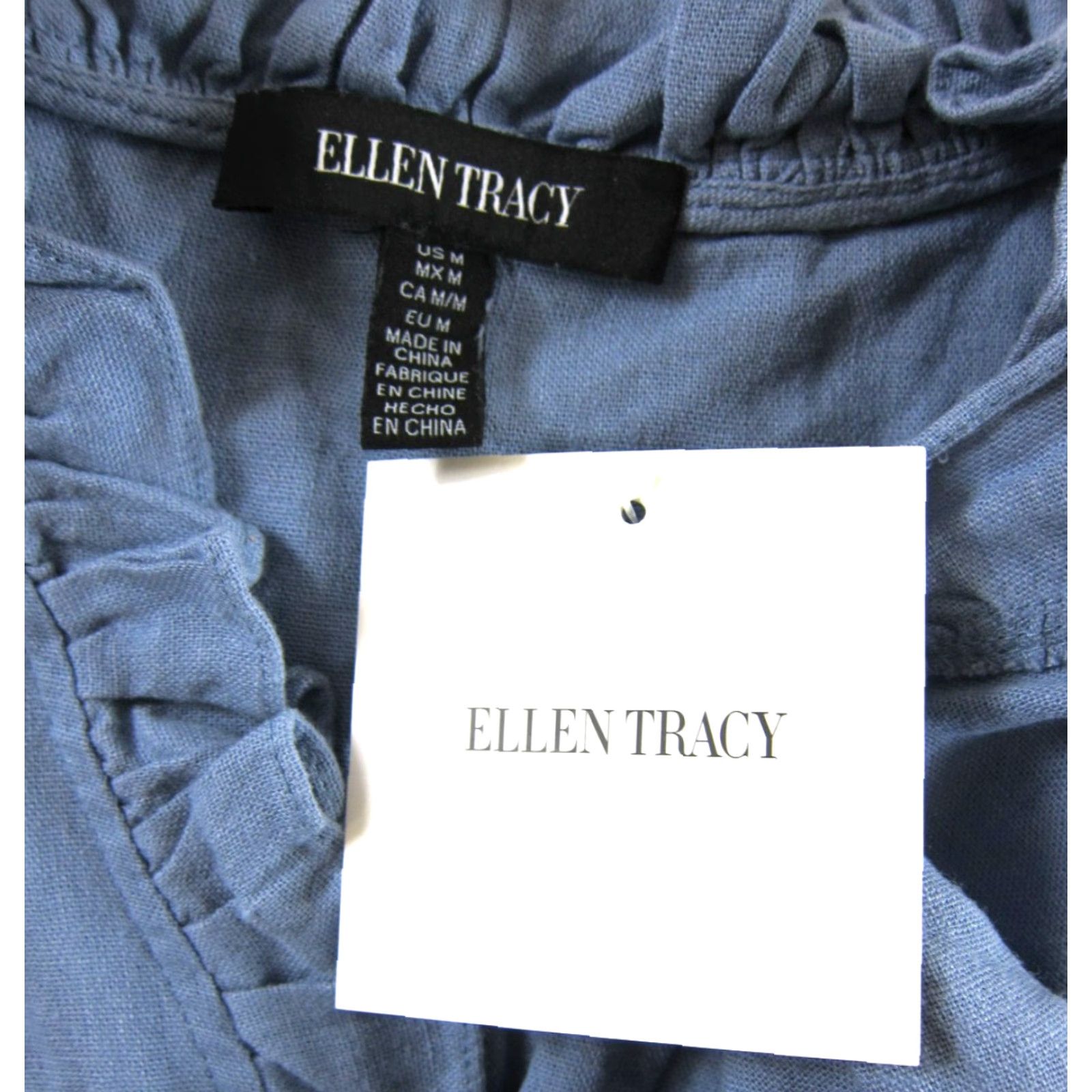Ellen Tracy NWT Ellen Tracy Blouse Shirt Medium Linen Blue Sleeveless Button Down V-Neck Ruffle Non-vintage Womens Size M / US 6-8 / IT 42-44 - 3 Thumbnail
