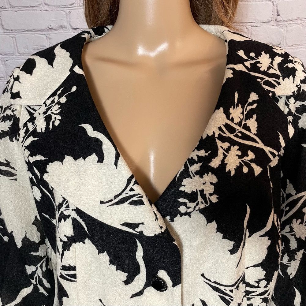 Other New Teri Jon By Rickie Freeman Wool Black White Floral Jack Size L / US 10 / IT 46 - 3 Thumbnail