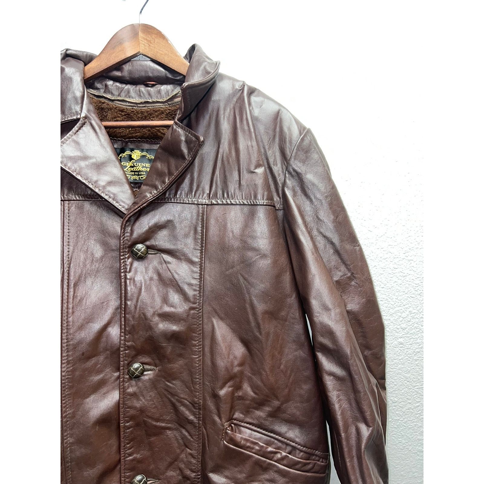 Vintage Vintage Brown Leather Jacket Button Up Outerwear Coat VTG L Size US L / EU 52-54 / 3 - 3 Thumbnail