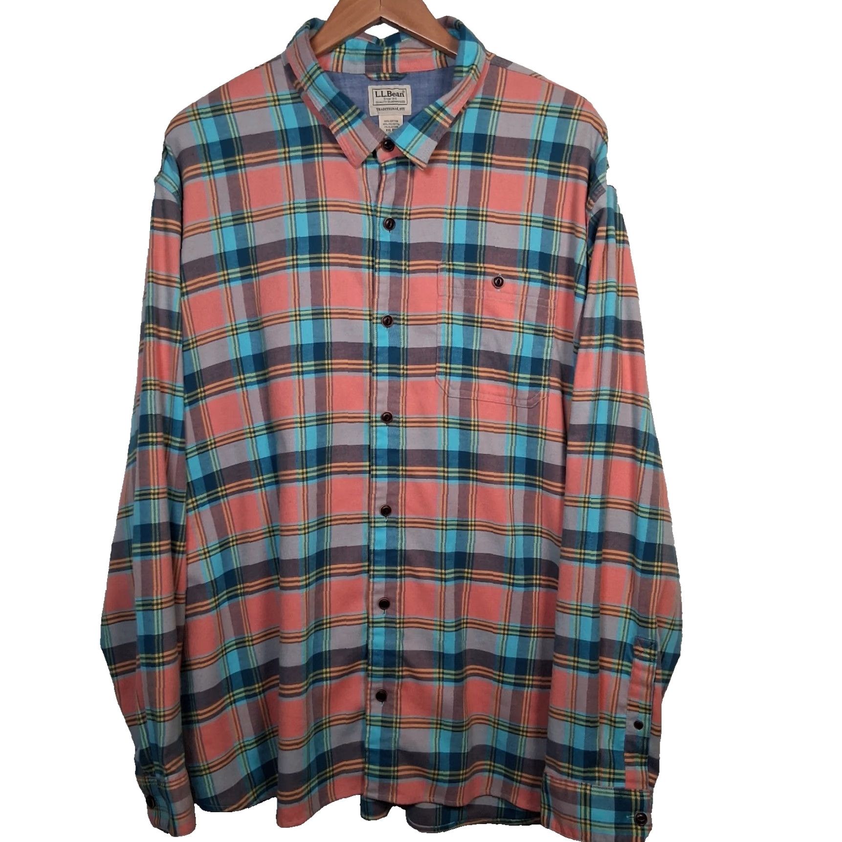 Vintage LL Bean Flannel Shirt Men XXL Reg Traditional Fit Peach Blue Plaid Button Down Size US XXL / EU 58 / 5 - 2 Thumbnail