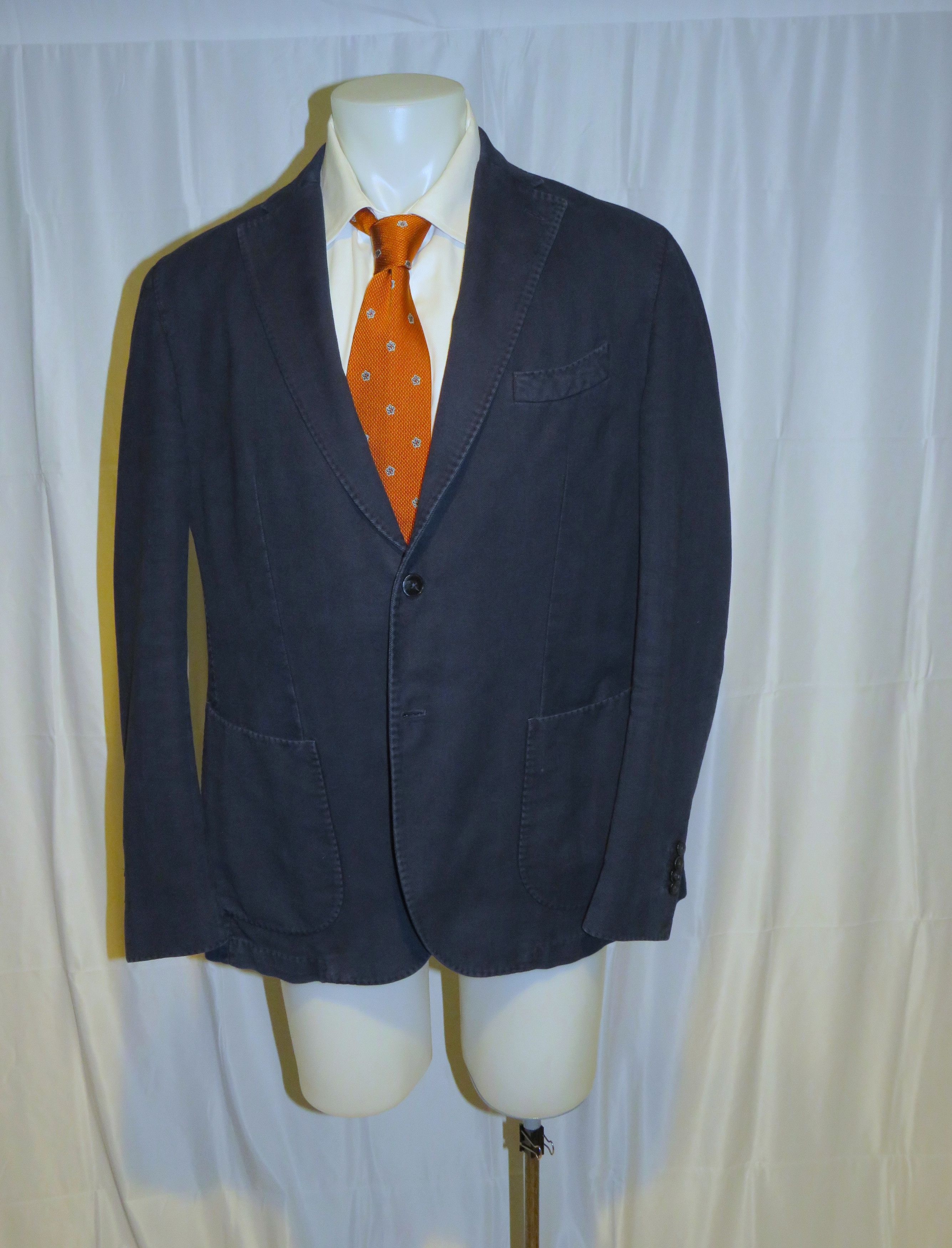 Tailored Blue Subtle Herringbone Two Button Sport Coat 46R