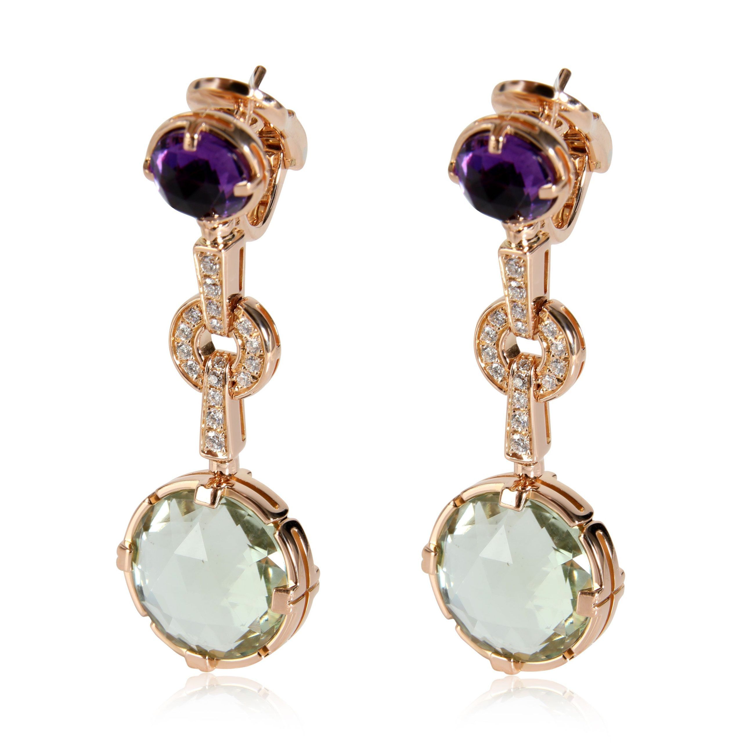 image of Bvlgari Parentesi Diamond, Amethyst & Quartz Earrings In 18K Rose Gold 0.35 Ctw, Women's