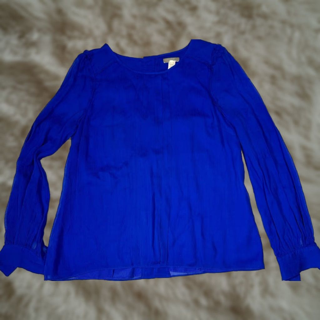 J.Crew J.CREW Womens Silk Long Sleeve Top Sz 6 Blue Blouse Sheer Lined Back Button Back Size M / US 6-8 / IT 42-44 - 1 Thumbnail