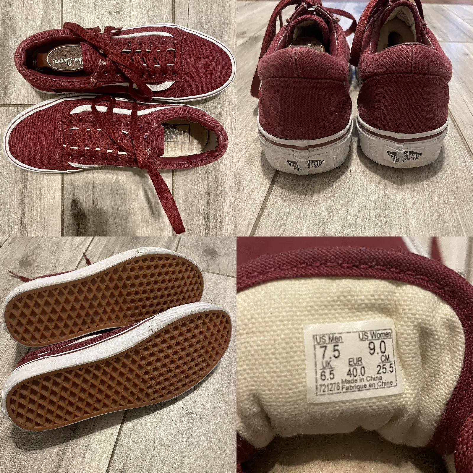 Vans VANS Off the Wall Old Skool Primary Burgandy/White Low Rise Men 7.5 Women 9 Unisex Adults Skateboard Shoe Size US 7 / IT 37 - 8 Thumbnail