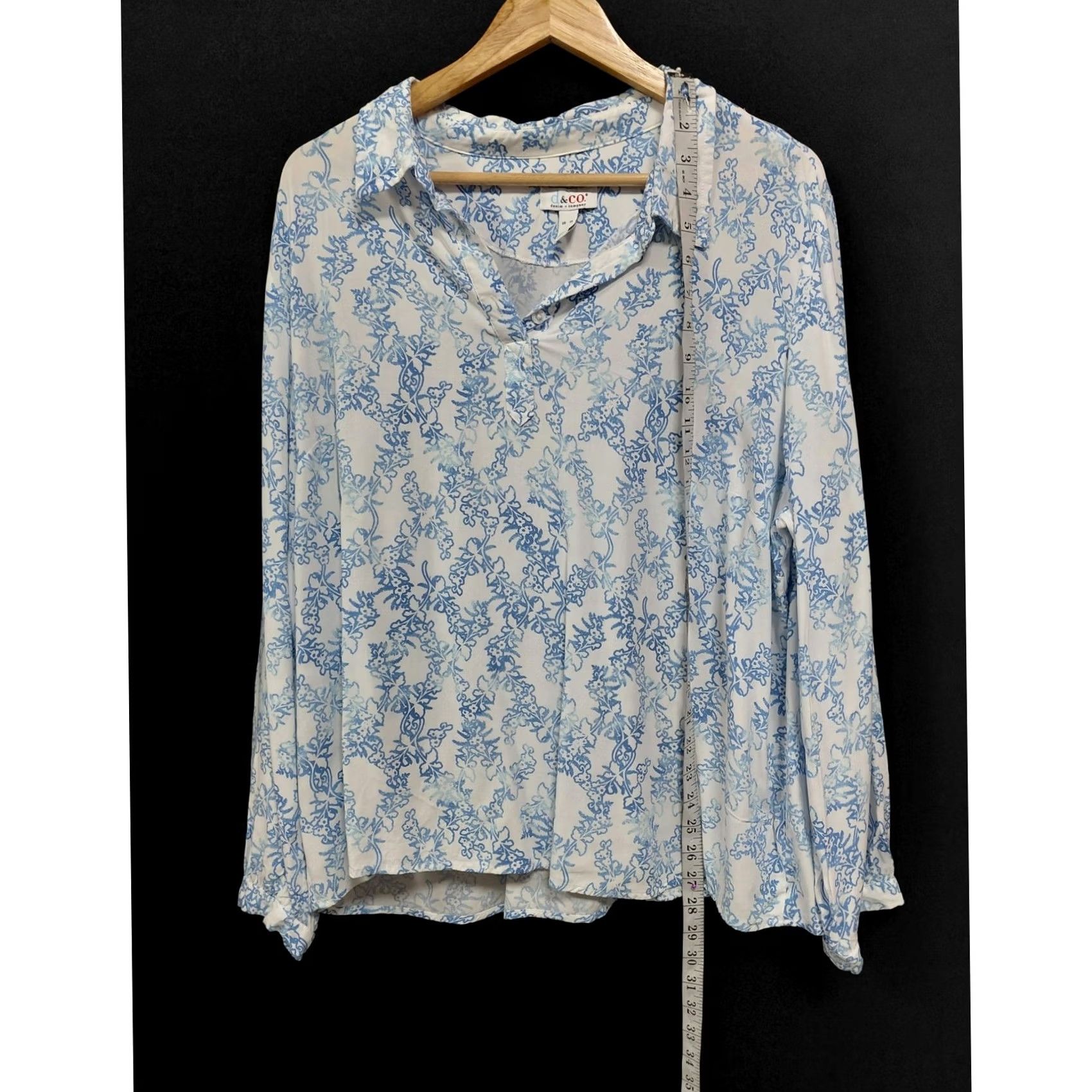 Vintage d&co Denim Blue Floral Blouse Long Sleeve Collared Women Size XL Size XL / US 12-14 / IT 48-50 - 6 Thumbnail