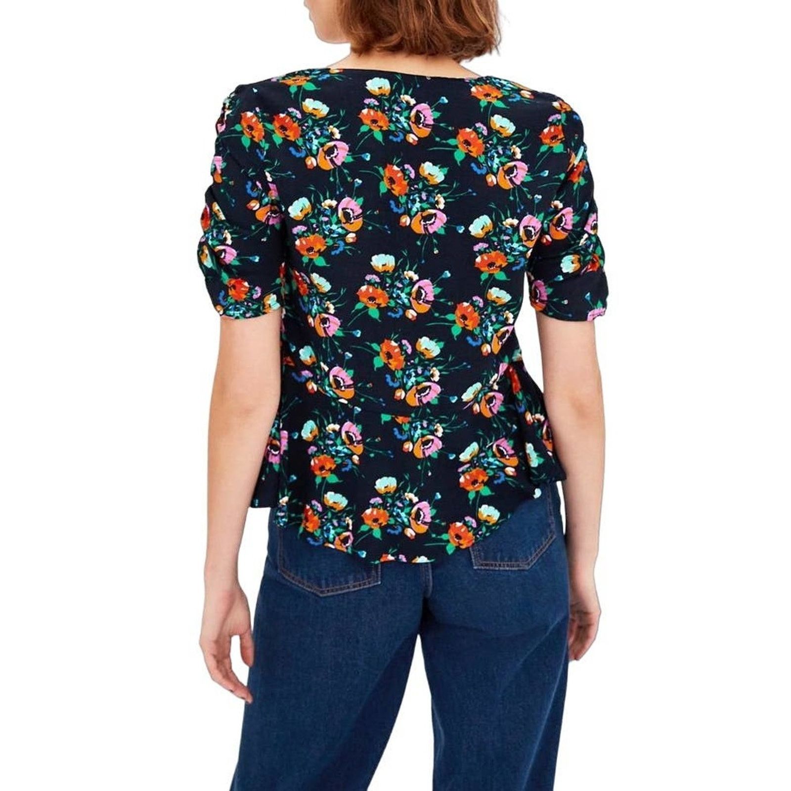 Zara Zara Trafaluc Collection Floral V-Neck Ruched Blouse Size XS Size XS / US 0-2 / IT 36-38 - 2 Thumbnail