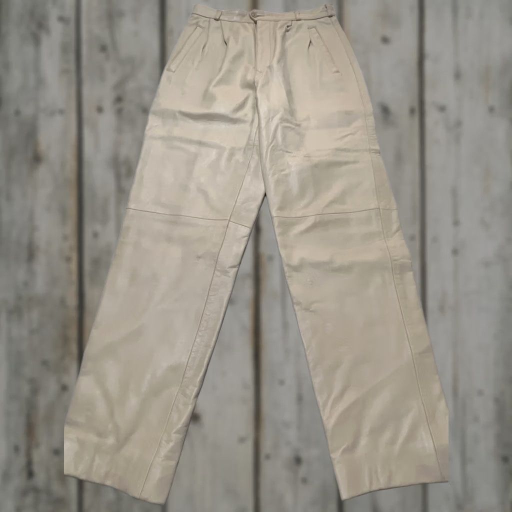 Vintage VINTAGE Touché Leather Pants Women’s Size 12 Beige W28 L29 Dress Pants Formal Party Cocktail 90s Biker Womens Size 34" / US 12 / IT 48 - 1 Thumbnail