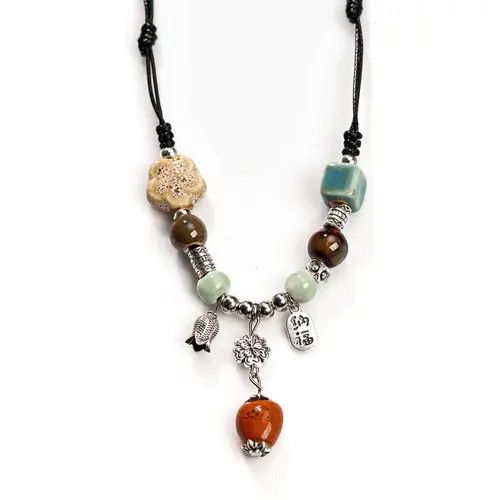 Vintage Vintage Ceramic Beads Handmade Necklace Size ONE SIZE - 1 Thumbnail