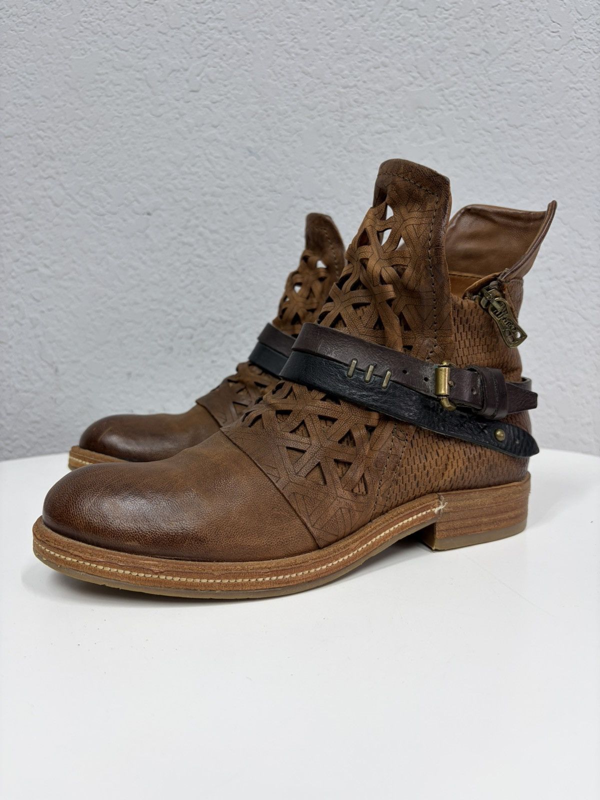If Six Was Nine Brown Leather Studded Harness Boots Multi-Strap Biker Boots Size US 8 / IT 38 - 6 Thumbnail