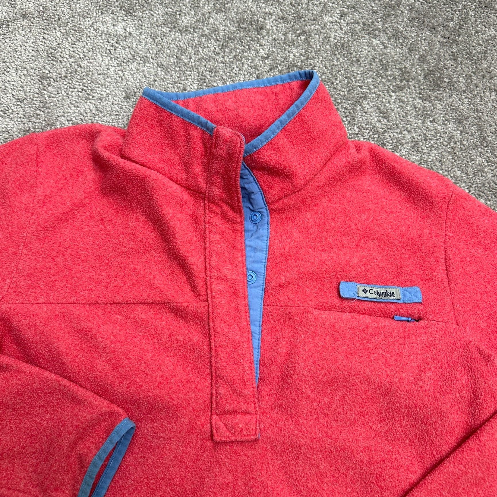 Vintage Columbia PFG Fire Side II Fleece Jacket Women Large Orange Blue Snap Pullover Size L / US 10 / IT 46 - 3 Thumbnail