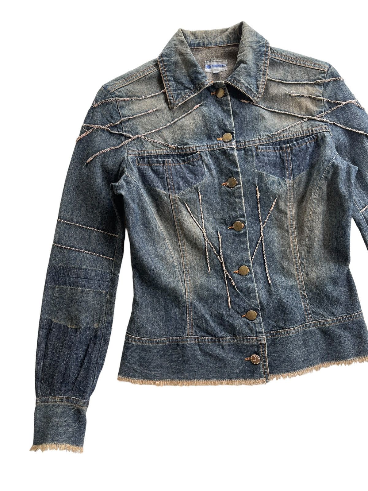 Vintage Cultura Frayed Hem Cuff Italian Denim Jacket Size S / US 4 / IT 40 - 4 Thumbnail