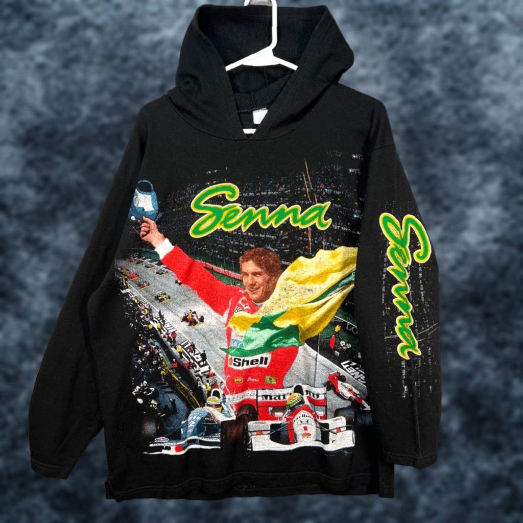 Vintage VINTAGE Ayrton Senna Formula 1 Racing Black Hoodie Sweatshirt M Mens 90s Graphic Hooded Pullover Size US M / EU 48-50 / 2 - 1 Thumbnail