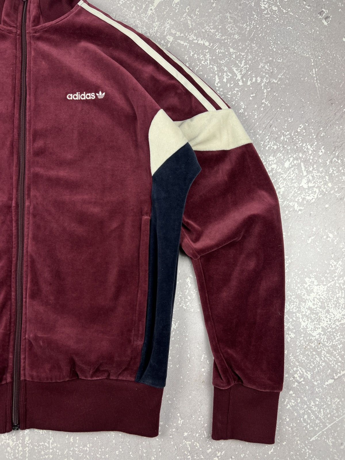 Adidas RARE Retro Adidas Velour Tack Top Jacket Mens S-M Burgandy Size US M / EU 48-50 / 2 - 3 Thumbnail