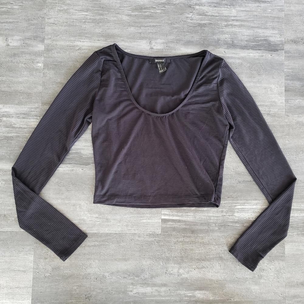 Forever 21 Black Sheer Detailed F21 Ribbed Long Sleeve Size S / US 4 / IT 40 - 1 Thumbnail