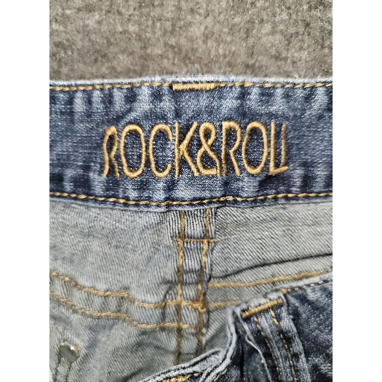 Vintage VINTAGE Rock & Roll Cowgirl Jeans Mid Rise Flare 30x36 Blue Distressed Embroidered Logo Pockets Womens Size 26" / US 2 / IT 38 - 2 Thumbnail