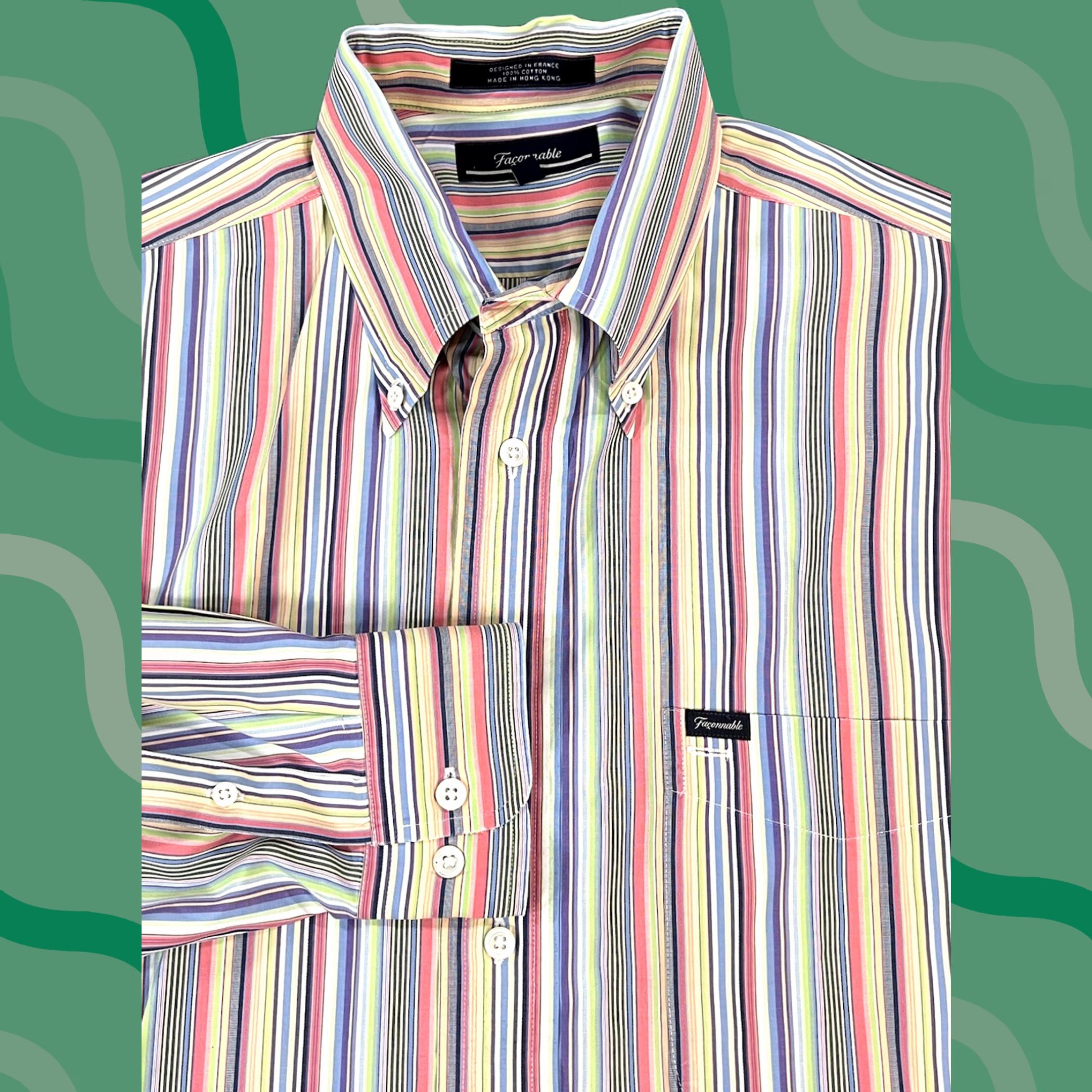 Faconnable Façonnable Shirt Mens Large Striped Colorful Pocket Button-Down Collar Long Sleeve Casual Dress Shirt Mens Size US L / EU 52-54 / 3 - 1 Thumbnail