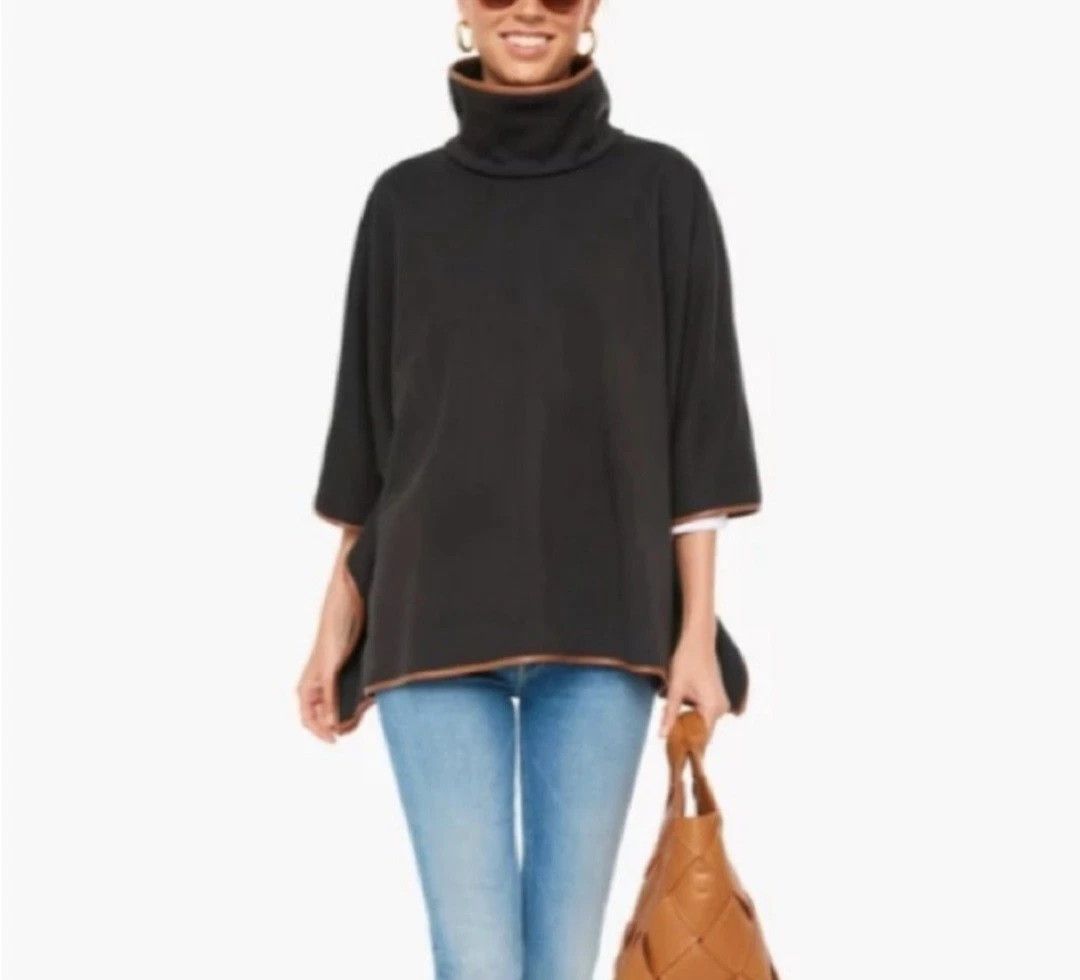 Other Tuckernuck Piper Poncho Brown Trim Funnel Neck Pullover Size ONE SIZE - 4 Thumbnail