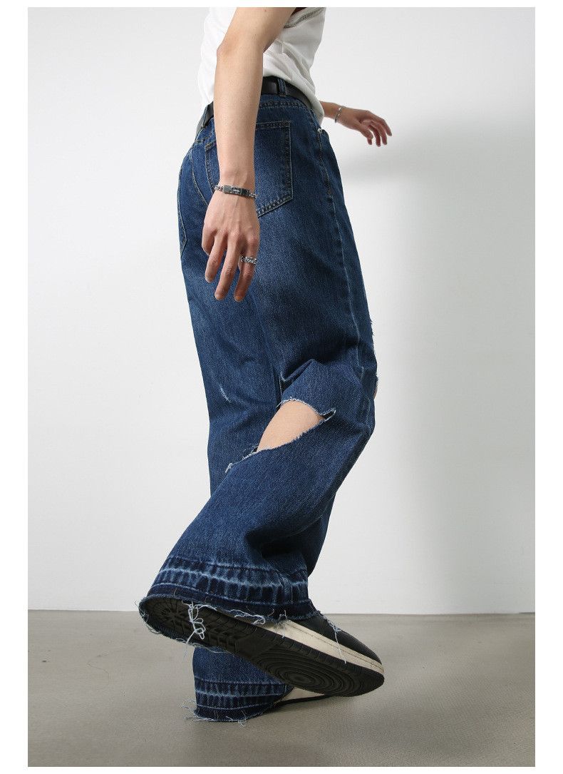 Japanese Brand × Jean Dark blue loose flared casual ripped jeans Size US 32 / EU 48 - 5 Thumbnail