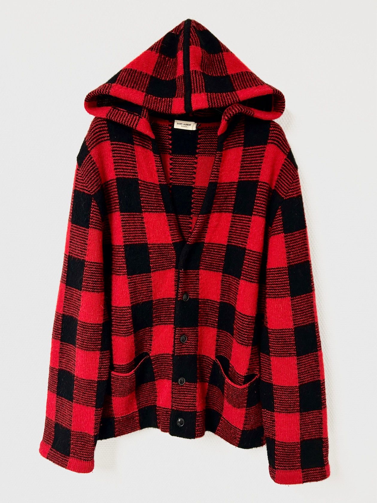Saint Laurent Paris FW2014 Leather Patch Plaid Wool Cardigan Size US M / EU 48-50 / 2 - 1 Thumbnail