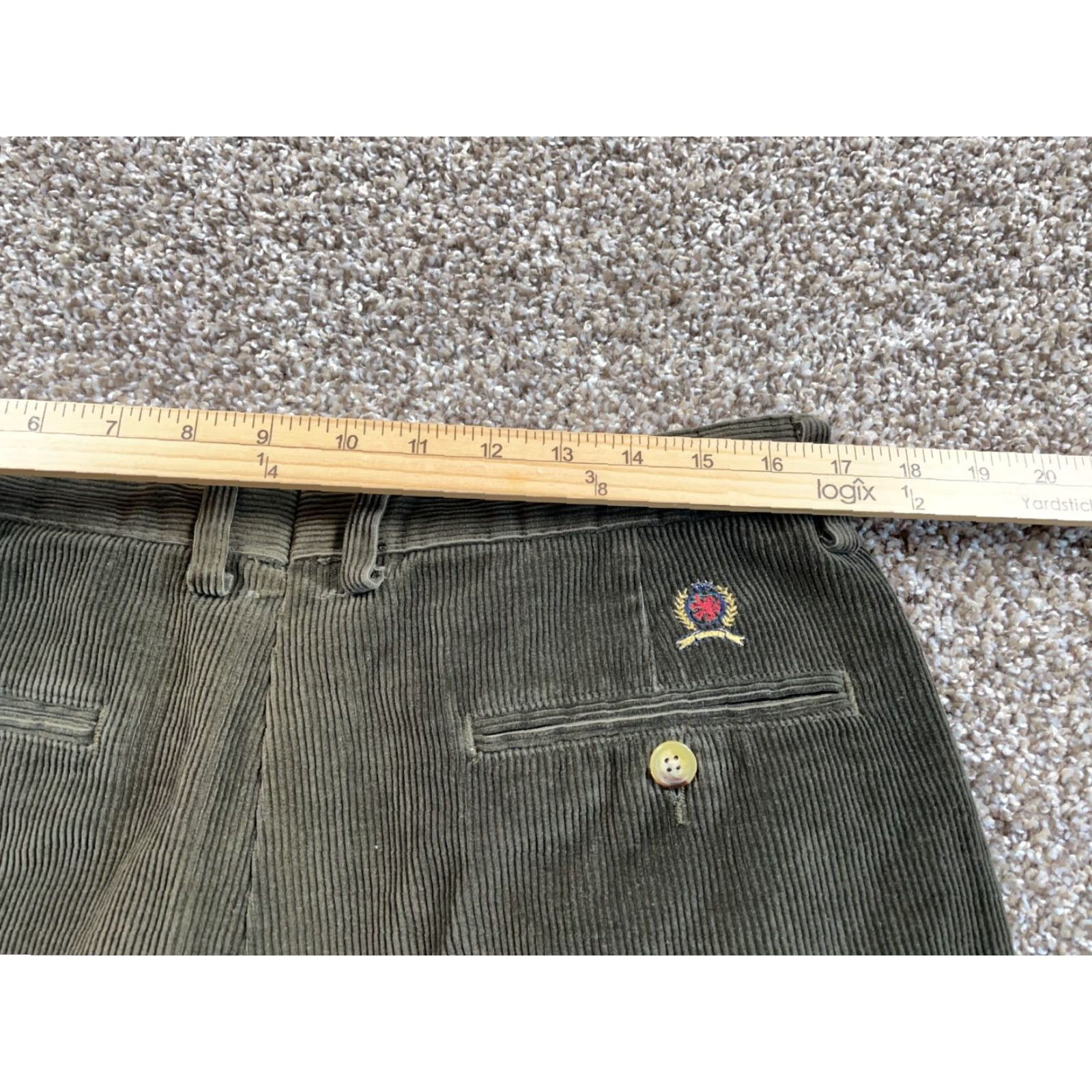 Olive VTG Y2K Baggy Fit Pleated Corduroy Pants Men’s 34 x 28 Olive Green 90s Hipster Retro Vintage Chino Pants Mens Size US 34 / EU 50 - 5 Thumbnail
