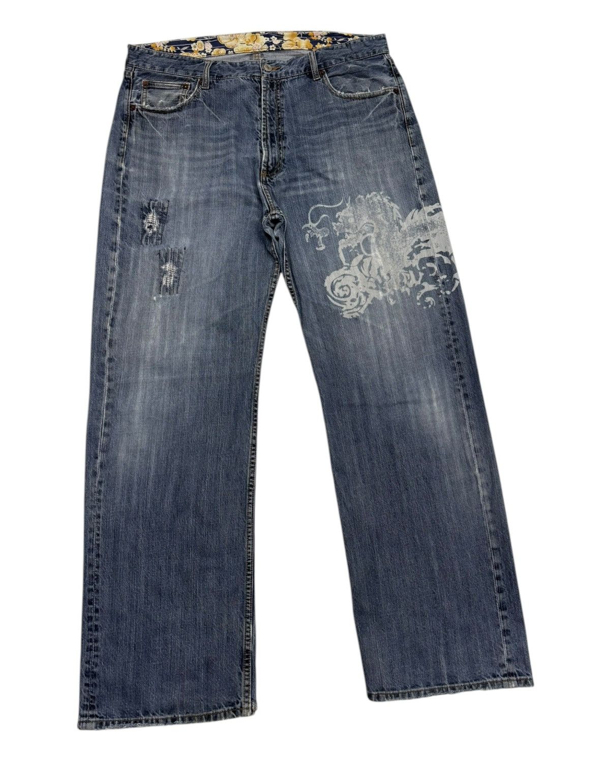 If Six Was Nine Vintage Japanese Karakuri Tamashii Style Dragon Baggy Jeans Size US 37 - 6 Thumbnail