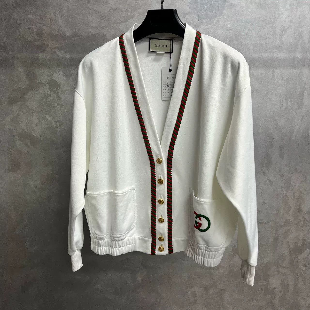 Gucci Gucci White V-Neck Embroidered Knit Sweater Size S / US 4 / IT 40 - 1 Thumbnail