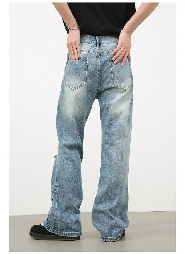 Japanese Brand Ripped washed high street men's loose straight bootcut jeans Size US 32 / EU 48 - 5 Thumbnail