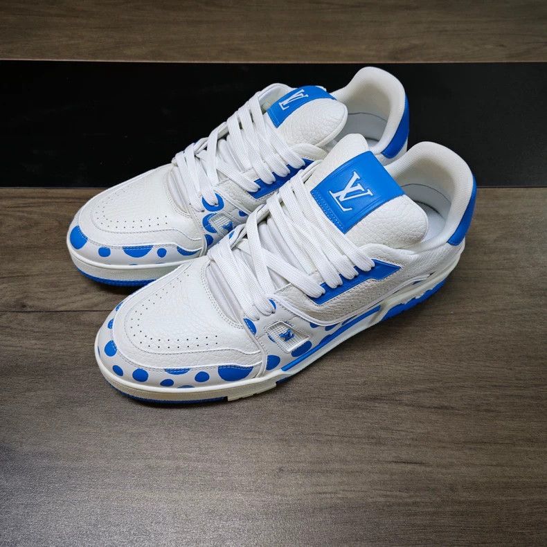 LV Trainer Kusama White Blue Dots - dmc