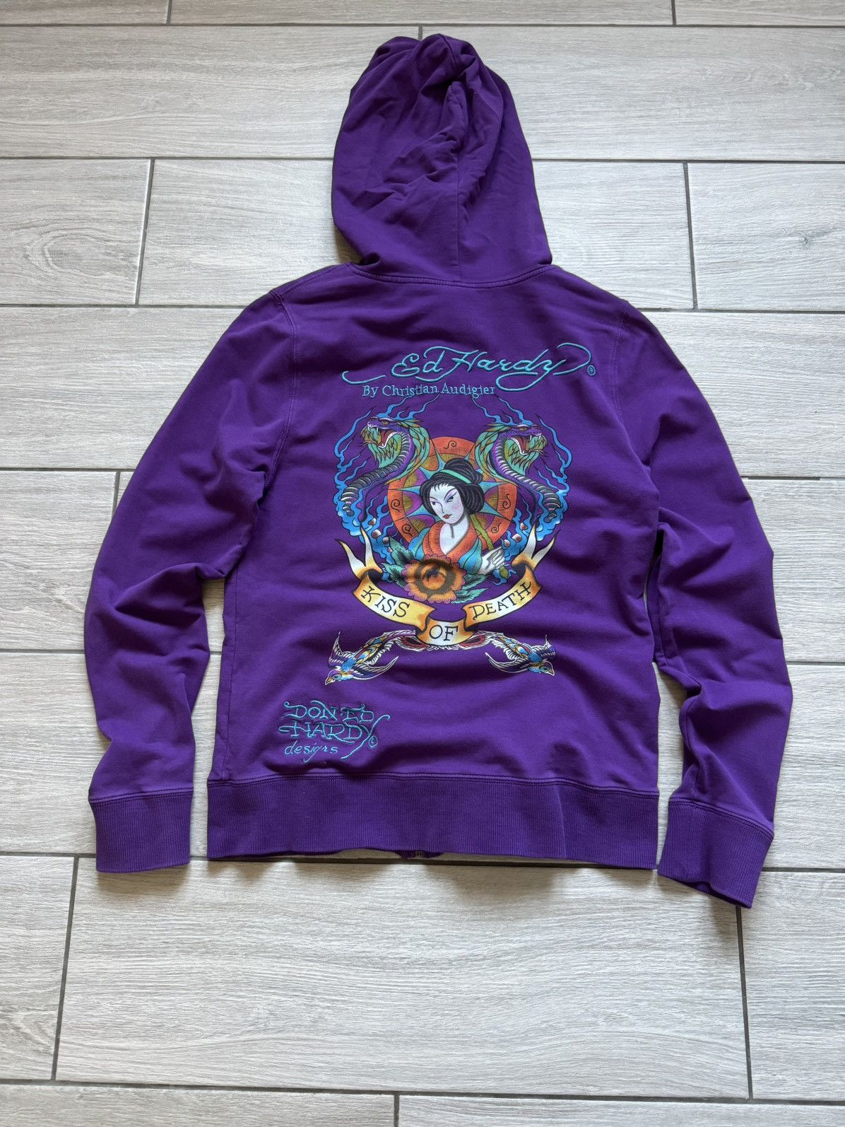 Vintage Ed Hardy Zip Up Velour Hoodie purple sale Sz large