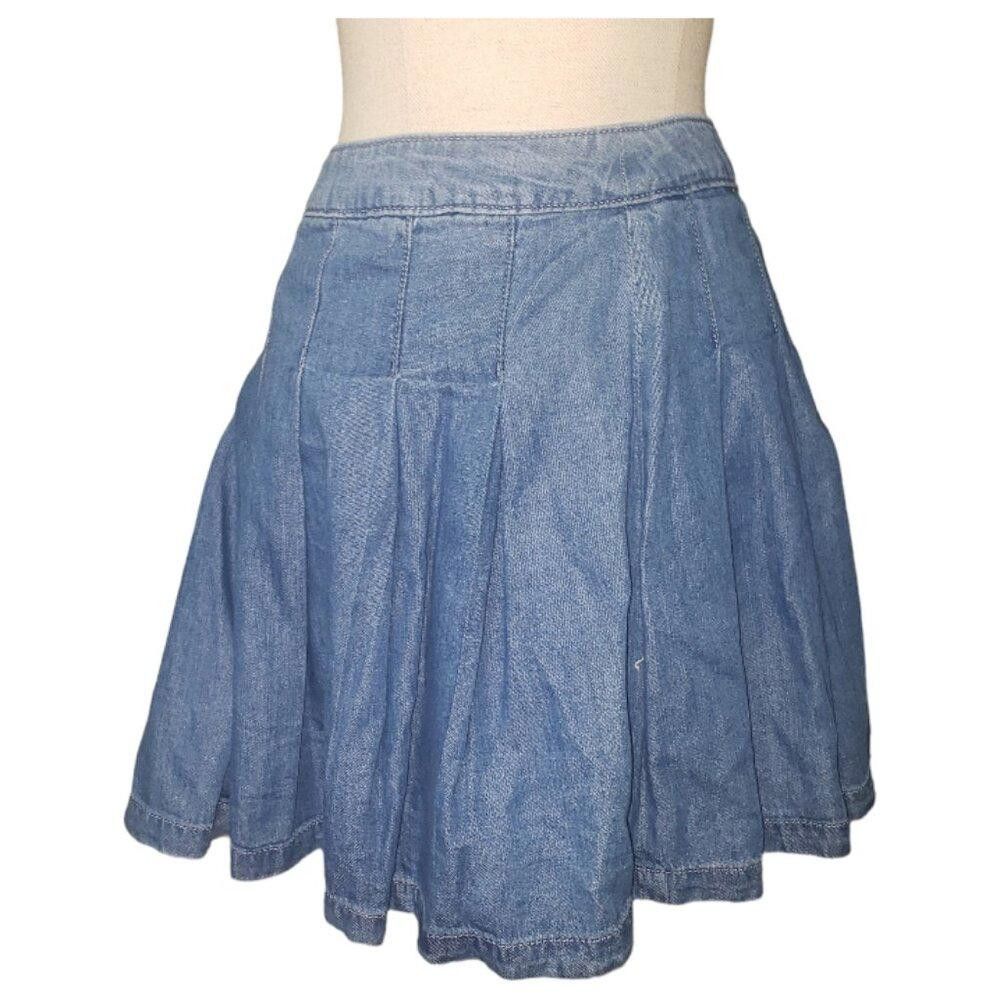 Designer CT1413 AEO Denim Mini Flair Pleated Zip Skirt Size 0 Size 25" / US 0 / IT 36 - 1 Thumbnail