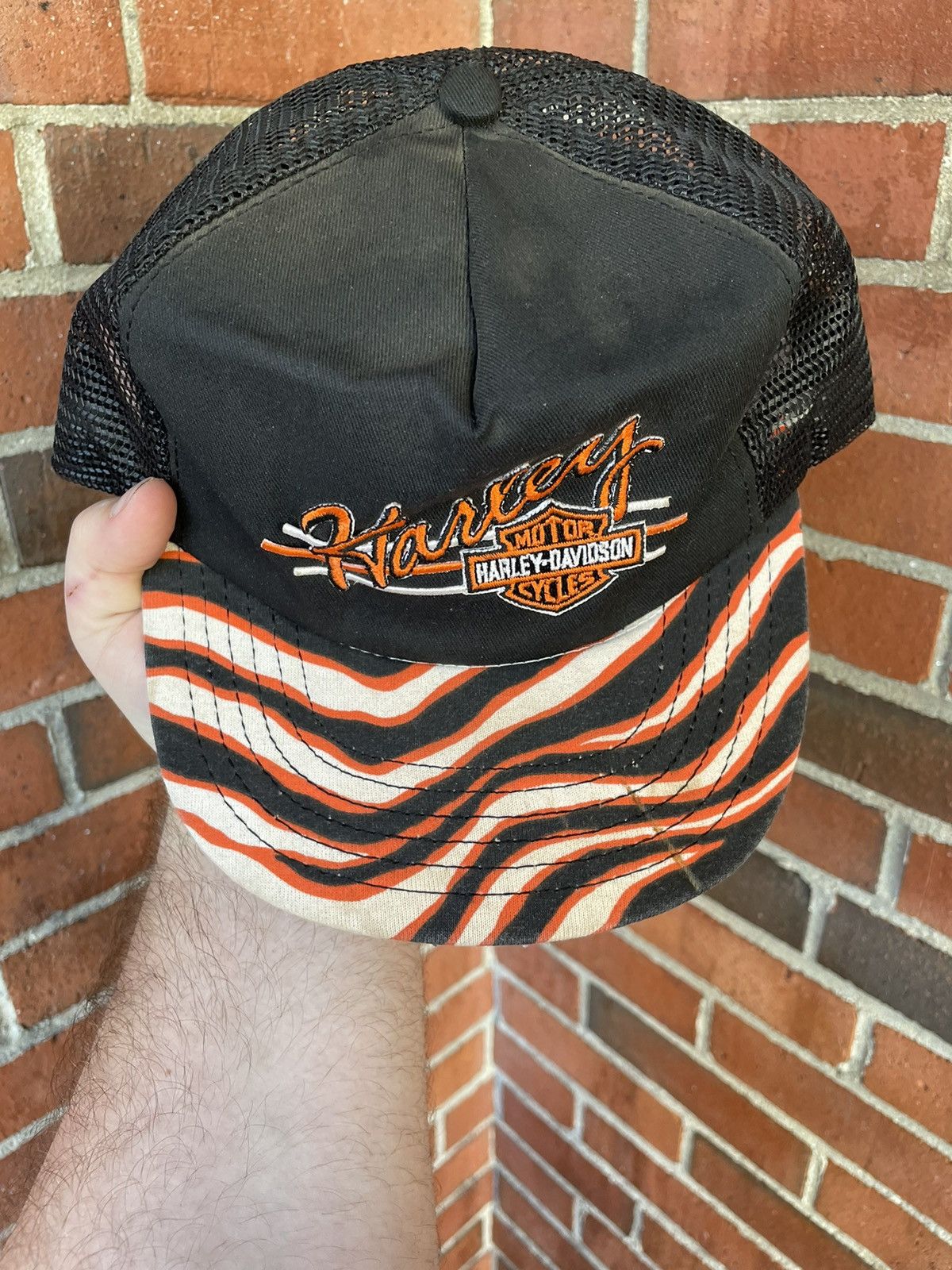 Harley Davidson Vintage 80s Harley Davidson Zubaz Print Mesh Trucker Size ONE SIZE - 2 Thumbnail