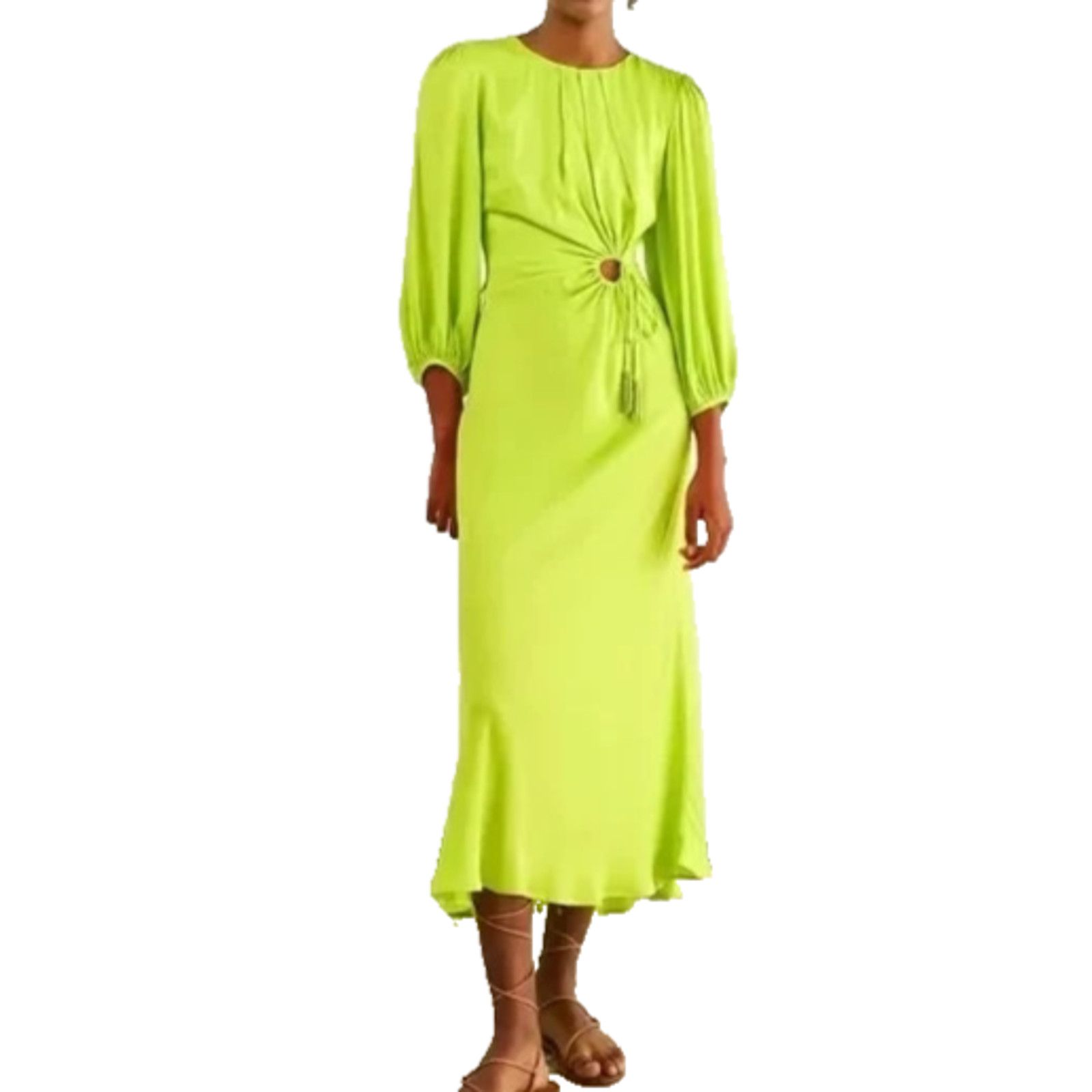 Farm Rio FARM Rio Lime Viscose Beaded Tassels Midi Dress Size XS Size XS / US 0-2 / IT 36-38 - 1 Thumbnail