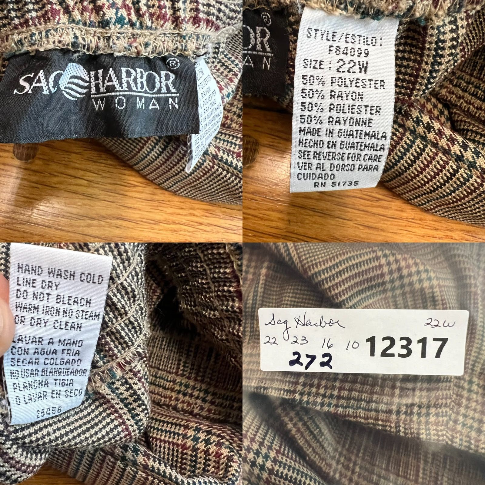 Vintage VINTAGE Sag Harbor Hounds Tooth Stretch Waist Pants Womens 22W Brown 44X23 Plaid Cropped High Rise Straight Leg 80s 90s Womens Sag Harbor Pants Size 40" / US 18 - 8 Thumbnail