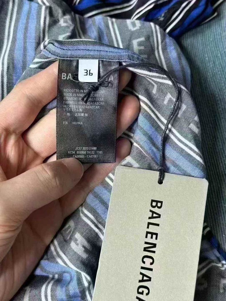 Balenciaga Balenciaga Black and blue striped shirt with full logo shir Size XS / US 0-2 / IT 36-38 - 4 Thumbnail