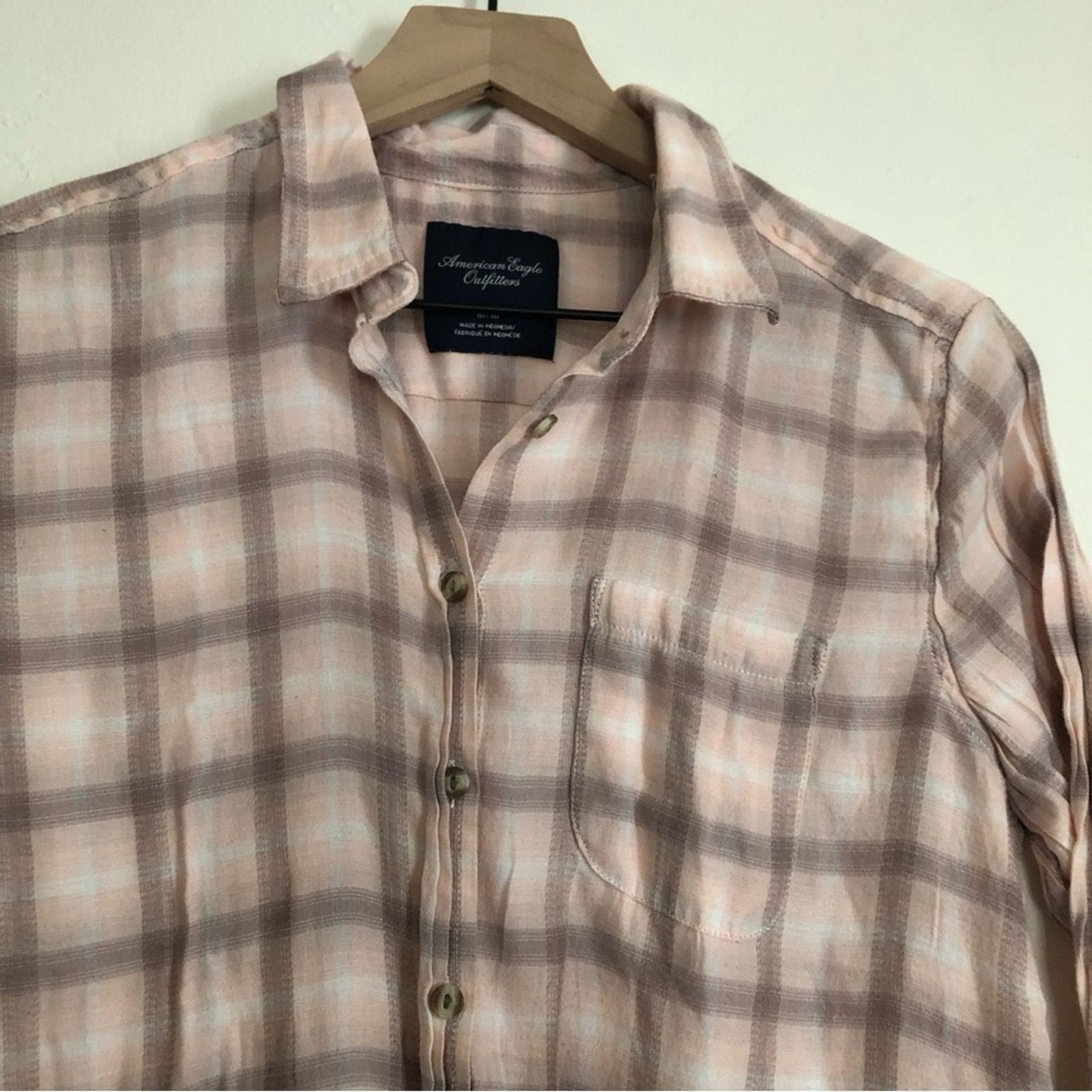 American Eagle Outfitters American Eagle Pink Brown Plaid Flannel Button Up Shirt Top Size M / US 6-8 / IT 42-44 - 5 Thumbnail