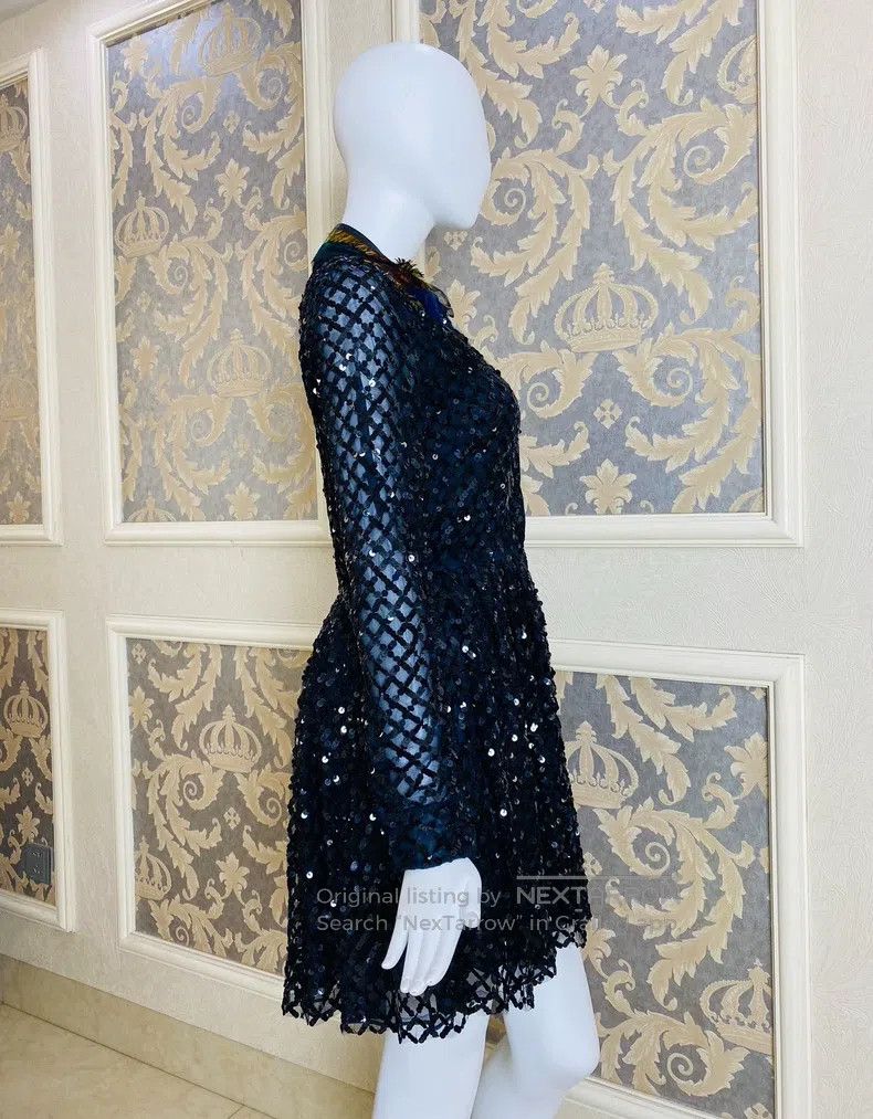 Valentino Valentino Navy blue sequin sweater feather collar dress Size S / US 4 / IT 40 - 3 Thumbnail