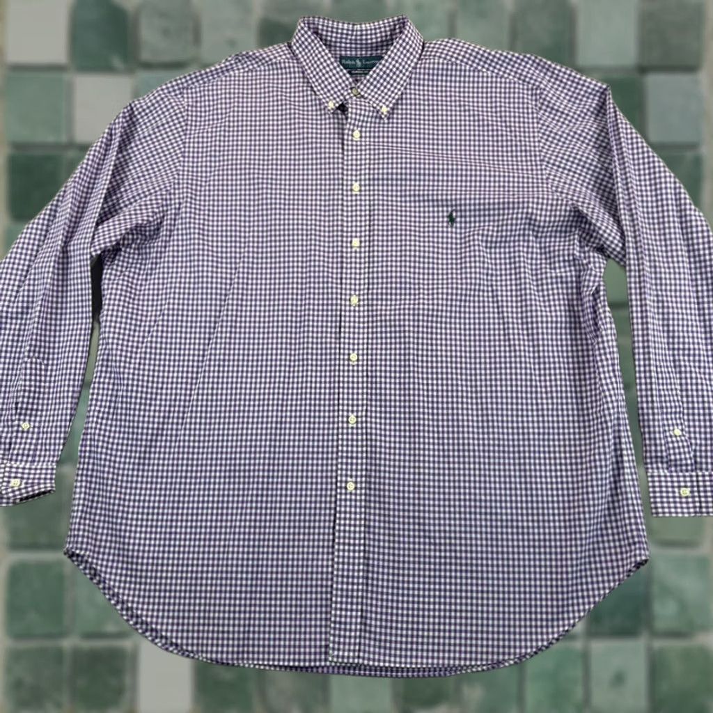 Polo Ralph Lauren VINTAGE Polo Ralph Lauren Oxford Shirt Purple Gingham Check Men 3XLT Tall Classic Pony Size US XXL / EU 58 / 5 - 1 Thumbnail