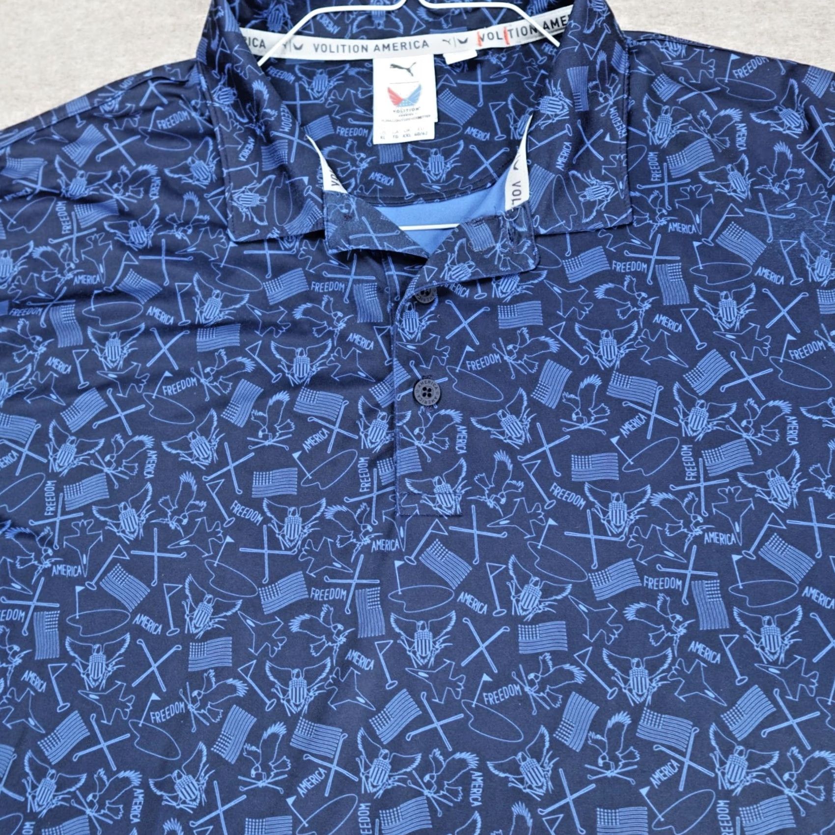 Puma Puma Polo Shirt XL Blue All Over Print Bald Eagle F16 Flag Shirt Men Polo Golf Sleeve Short Collared Button Blue Printed Pattern Size US XL / EU 56 / 4 - 2 Thumbnail