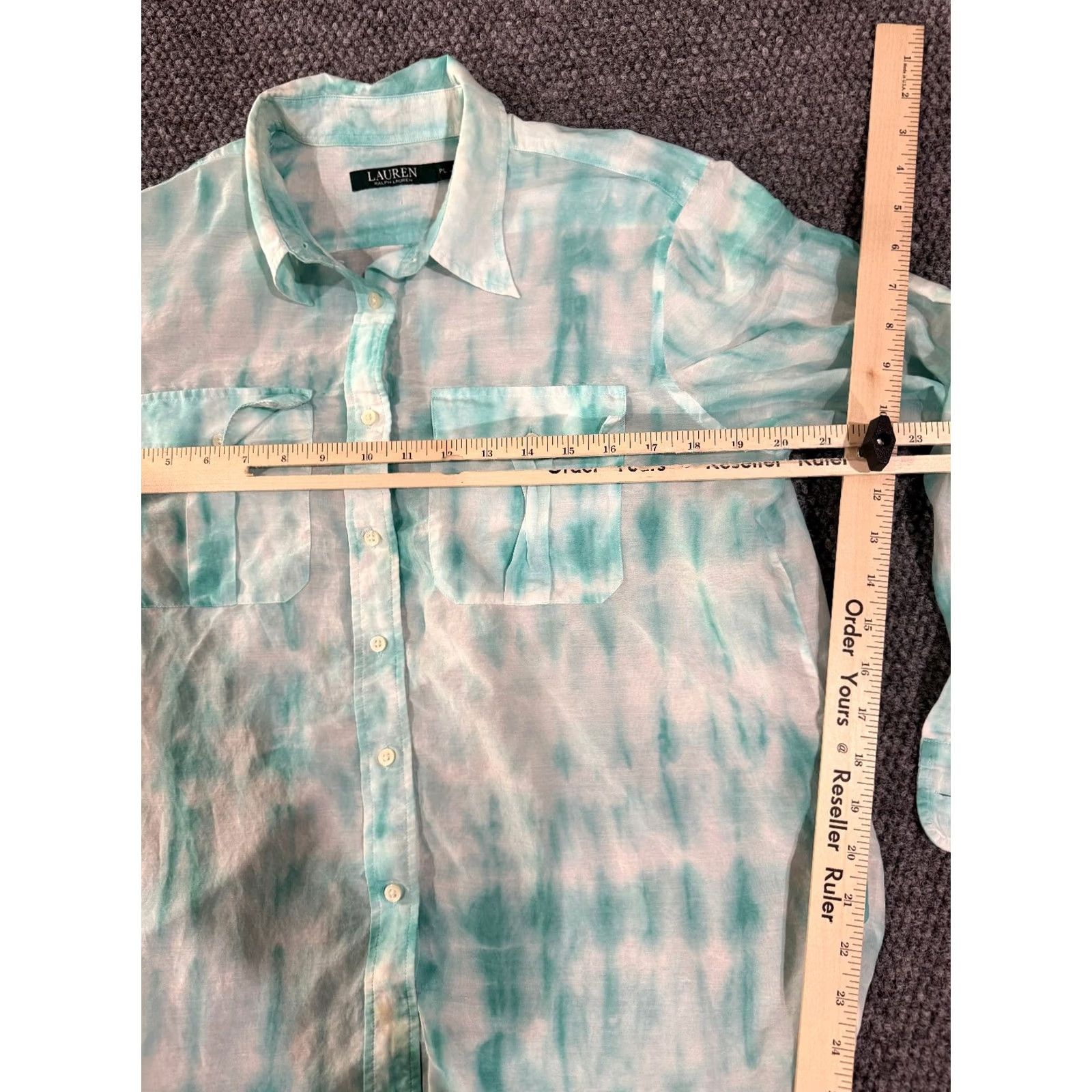 Ralph Lauren Lauren Ralph Lauren Blouse Womens Petite Large Green White Sheer Button Up Silk Cotton Knit Casual Shirt Size L / US 10 / IT 46 - 3 Thumbnail