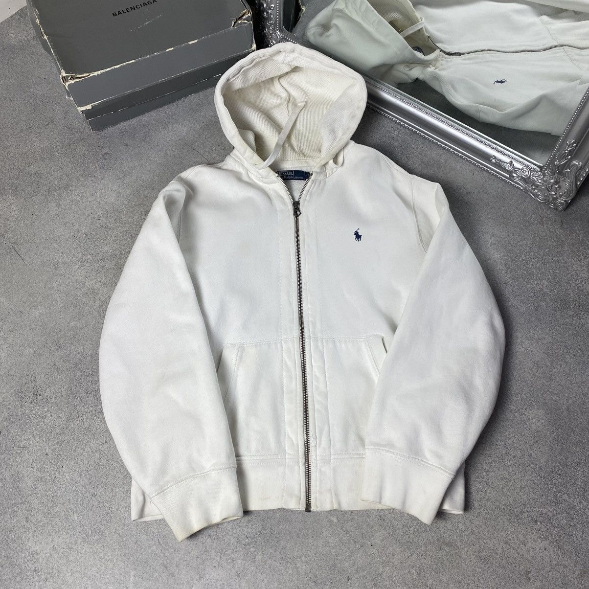 Polo Ralph Lauren Vintage Polo Ralph Lauren Zip Hoodie White Jumper Size US L / EU 52-54 / 3 - 1 Thumbnail