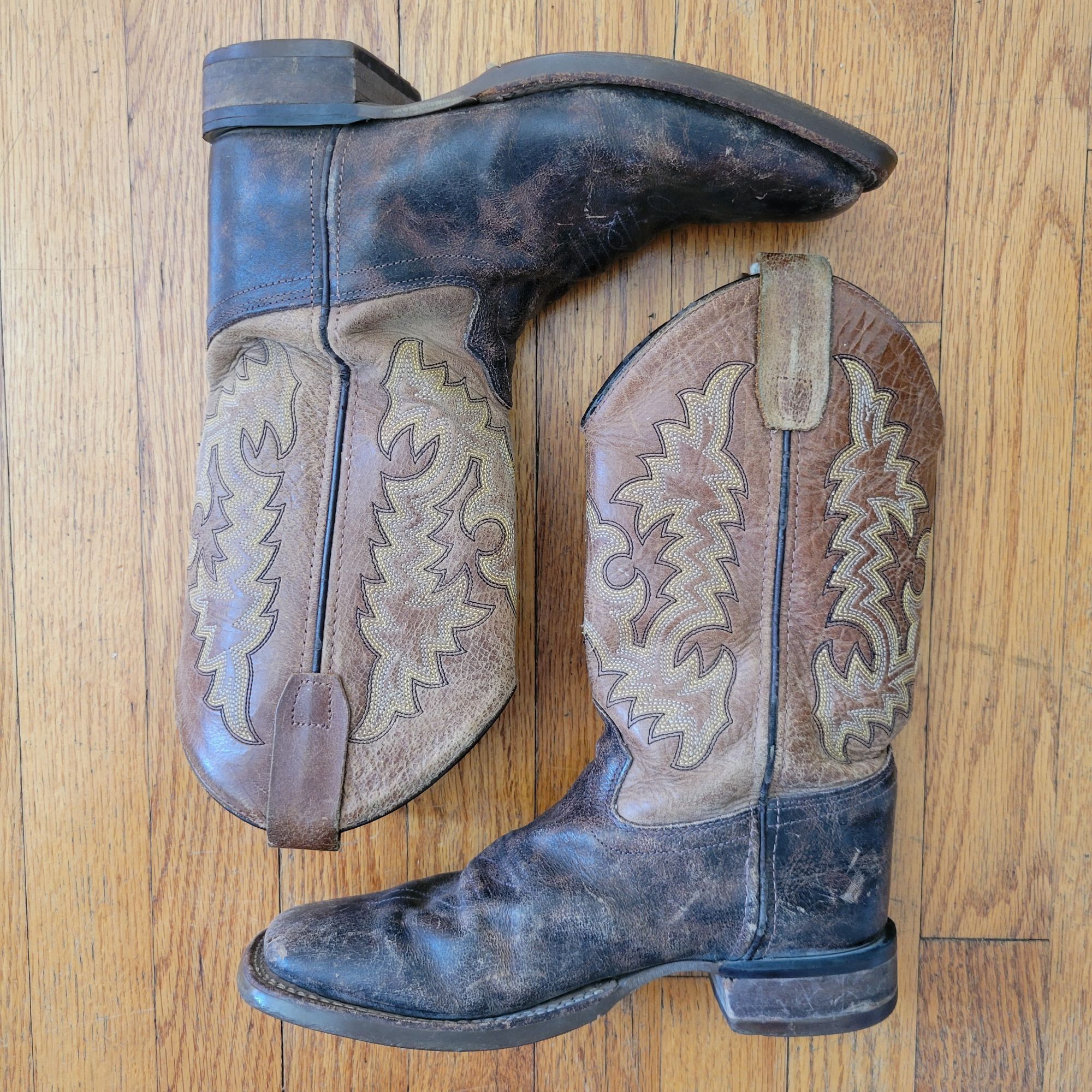 Other Old West Leather Cowboy Boots 5D Square Toe Western Grunge Size US 6.5 / IT 36.5 - 9 Thumbnail